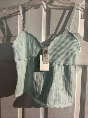 Aritzia Mint Ribbed Scallop-Edge Bustier Camisole